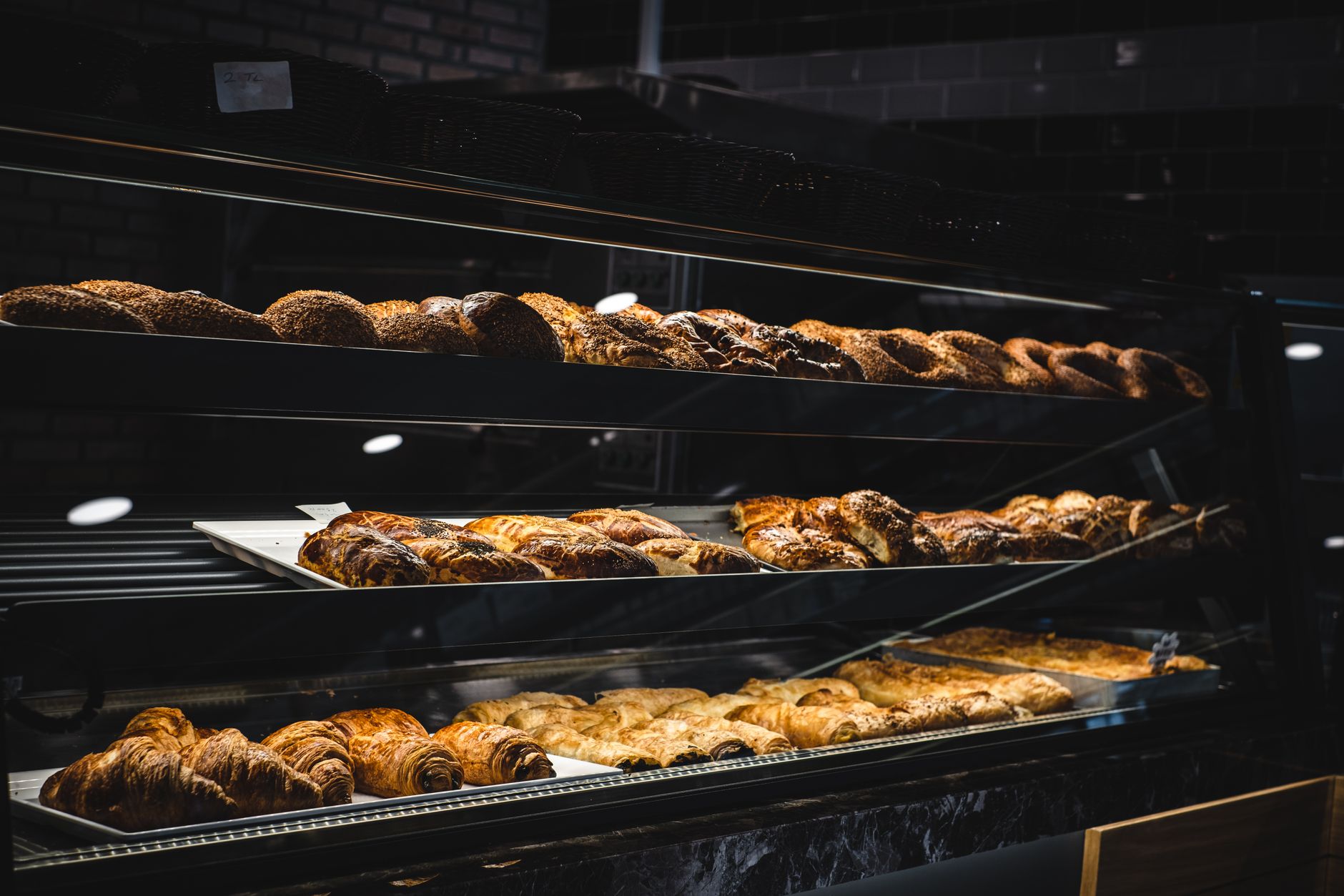 Fresh pastries in display case